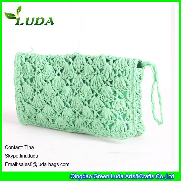 LUDA geen handbags women hand crochet paper string straw clutch