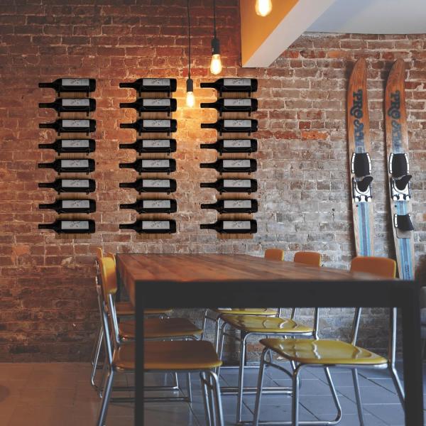 Wall Mounted Wooden Wine Rack for Wall Display Black Brackets Custom 8 Bottle Storage