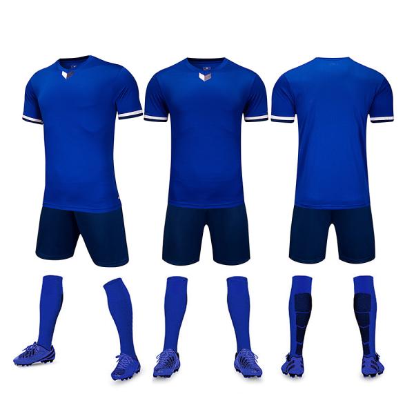 Camiseta azul Sleeved curto ocasional lisa do decote em V da camiseta de futebol da tela do poliéster
