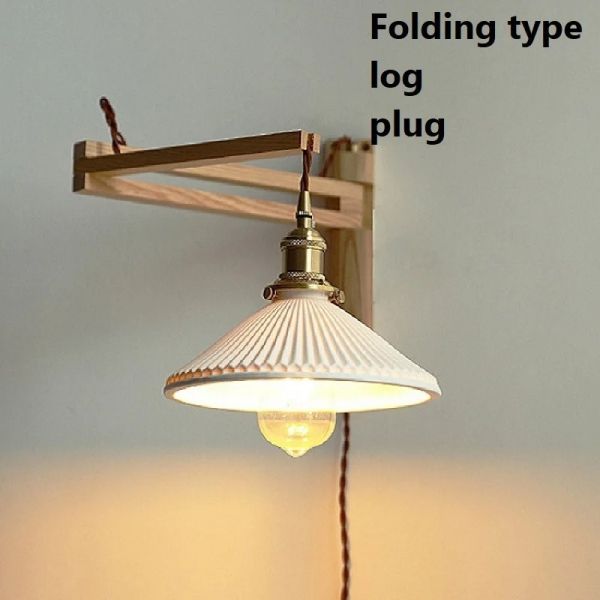 Retro Folding Wall Lamp Retractable Walnut Solid Wood Wall Lamp (WH-VR-159)