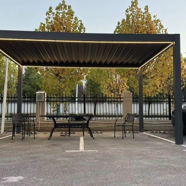 LANBOER LBE-ZD1380 Waterproof Powder-Coated Eco-Friendly Aluminum Pergola with LED Lighting for Outdoor Garden Patio