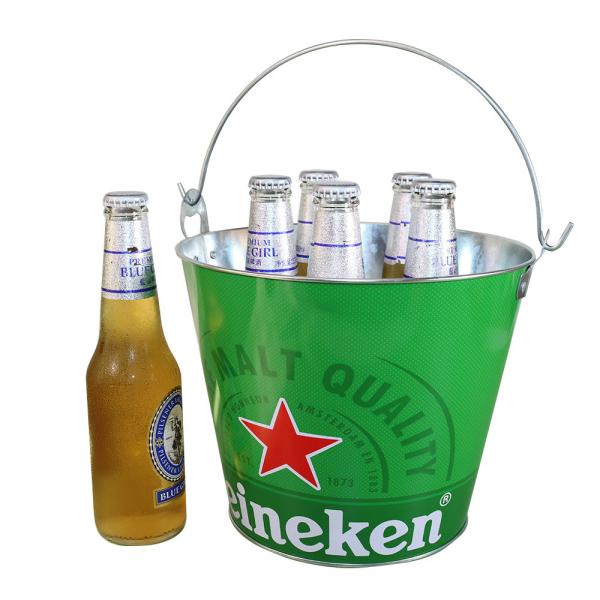 Rust Resistant Metal Tin Cans Round Galvanized Metal Ice Bucket With Bottle Opener