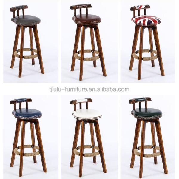 Bar Furniture Vintage High Chair Solid Wood Bar Stool with Back Rest Lacquered
