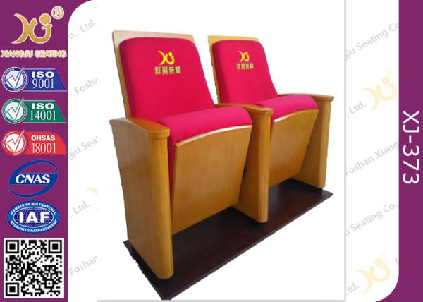 High back  red Auditorium Seats with wooden side board company logo