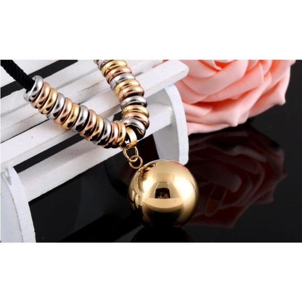 18K Bead Pnedant Necklace Black rope chain Necklace Stainless Steel Jewelry for women