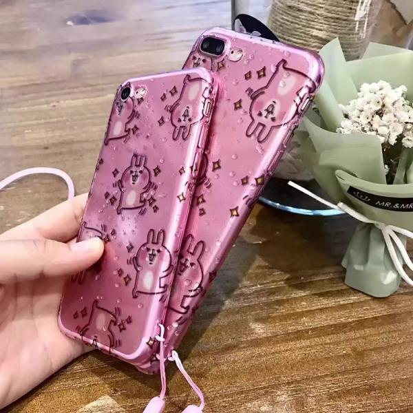 Soft TPU Lovely Water Droplets Cartoon Cana Hera Rabbit Back Cover Cell Phone Case For iPhone 7 6s Plus with Lanyard