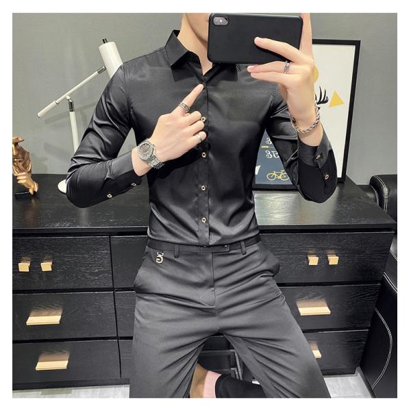 Long-Sleeved Custom Formal Shirt For Men Printed Polyester Cotton Slim Fit Casual Shirt