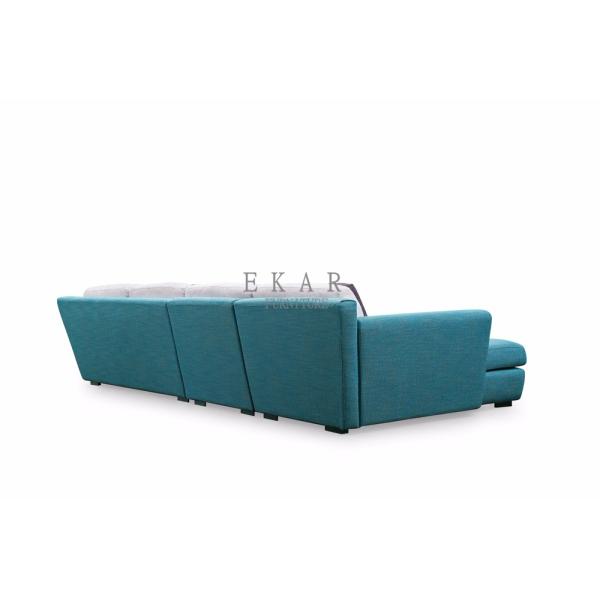 5 Seater Couch L Shape Blue Fabric Corner Sectional Sofa