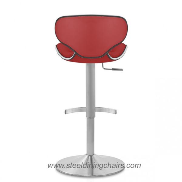 Brushed Steel 46CM 105CM Red Real Leather Bar Stools With Round Base
