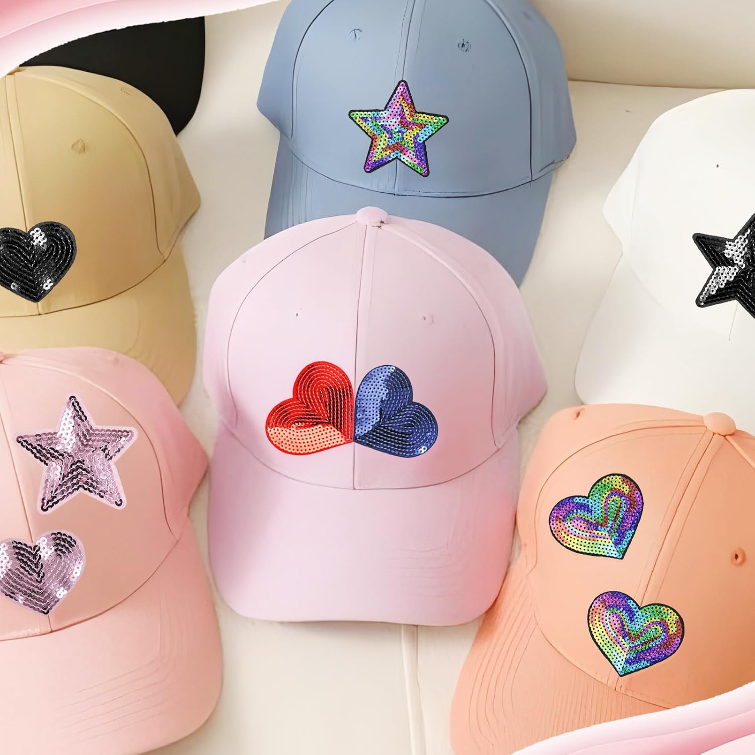 Stylish Customizable Eco-Friendly Felt Hat Embroidered Iron-On Patches with Heart and Star Designs