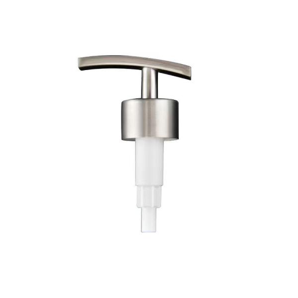 Shiny Silver Stainless Steel Shell Plastic Lotion Pump with Ribbed/Smooth/Metal Collar for Hygienic and Easy Cleaning