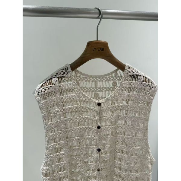 Summer New Fashionable 100% Cotton Apricot Hook Hollow Tank Top