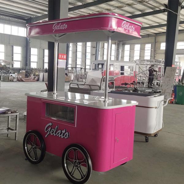 Commercial Mini Frozen Ice Cream Display Cart Trailer Gelato Mexican Beach Ice Cream Freezer Hand Cart Push Carts For Ice Cream
