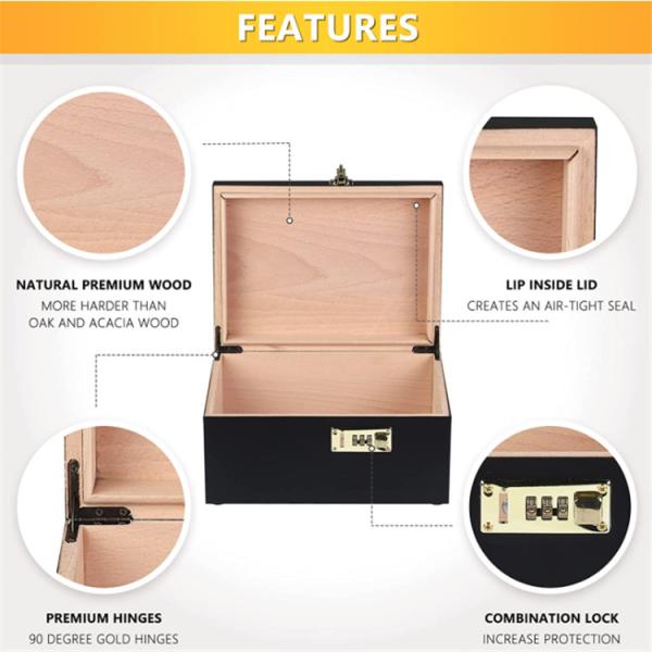 Customize Luxury Solid Wood Box  Eco-friendly Wooden Decorative Boxes with Hinged Lid Black Wooden Box