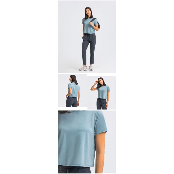 Loose Fit Yoga Short Sleeve Crew Neck T Shirts Breathable Gym Fitness Top