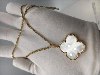 Forma longa da flor da colar de Alhambra do vintage do ouro 18k amarelo sem diamante