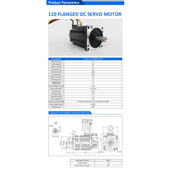 Lichuan DC Servo Motor Drivers Kit DS2-45P/R/C/E Low Voltage 6N.m 1.5KW/1500W 48V 45A 2500RPM IP65