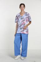 Le décolleté en V de 155 GSM a roulé l'uniforme médical de Print Short Sleeve d'infirmière de collier sans ride