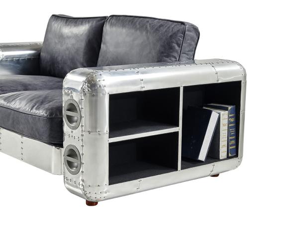 Aluminium Sheet Armrest 2 Seater Leather Sofa High Density Foam / Sponge 