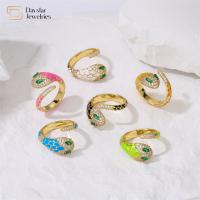 O esmalte colorido Diamond Zircon Cobra Ring Cute verde da serpente ajustável abre