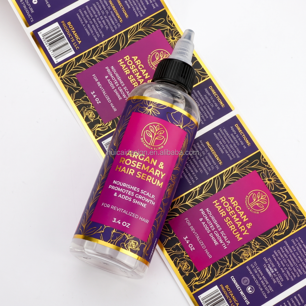 Customized Label Waterproof Hair Growth Oil Bottles Adhesive Private Logo Printed Labels Stickers for Hair Oil Bottles