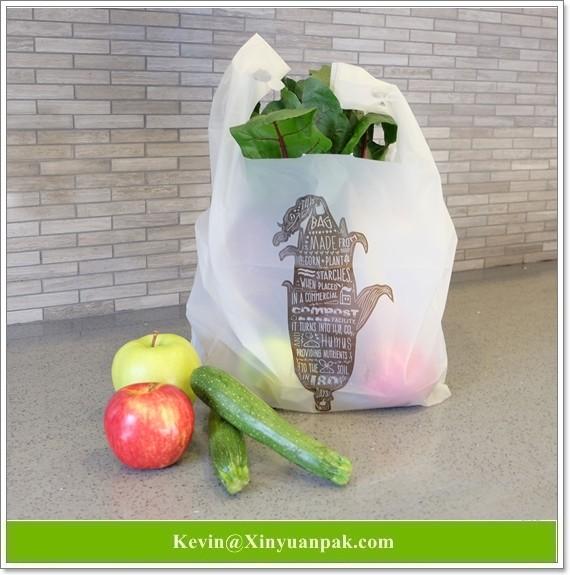 100% Compostable Durable Eco Friendly Fabriqué à partir de fécule de maïs sur mesure Imprimé Biodégradable Esay Tie Manche T-shirt Sac à ordures