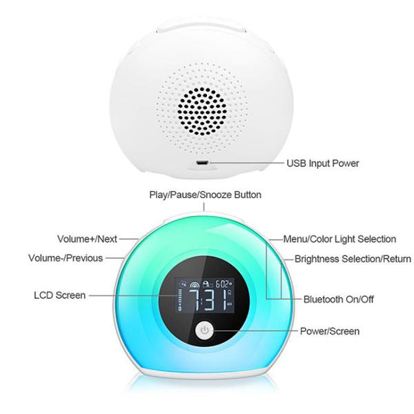Dim Touch Light Alarm Clock Wake Up Light Bluetooth Speaker Micro USB Power Connector