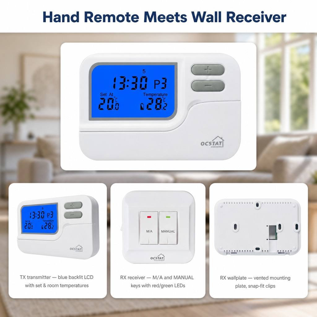 Riseem White ABS 868Mhz RF Room Wireless Programmable Thermostat Digital Heating And Cooling OEM
