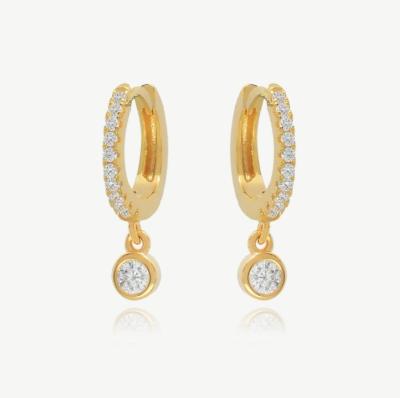 S925 Prateado 18K Mini Huggies Single Bezel Stone Hoops Brincos para Mulheres