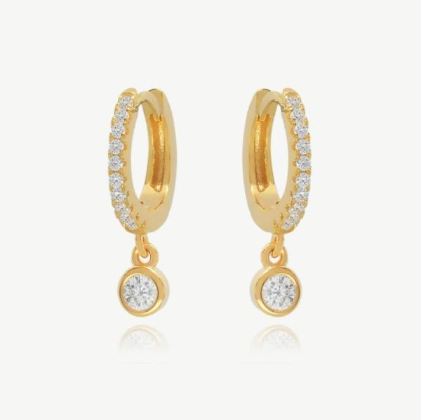 18K plaqué en or S925 argent Mini Huggies Single Bezel Hoops pierre Boucles d'oreilles pour femmes