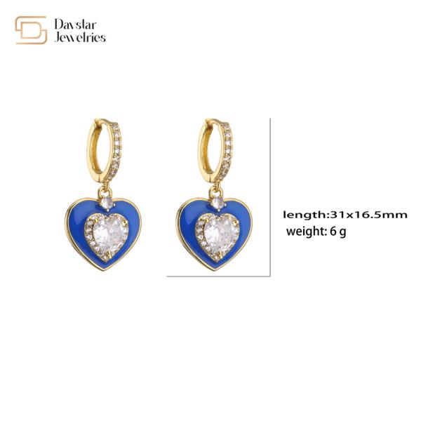 Heart Diamond 14K Gold Plated Jewelry Colorful Enamel Pendant Earrings