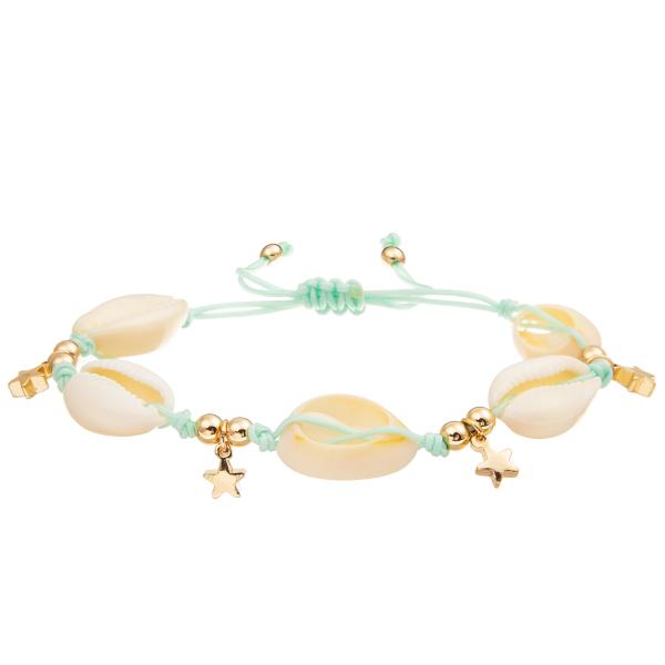 Регулируемый заплетенный браслет раковины Cowrie моря установил богемский Seashell для женщин