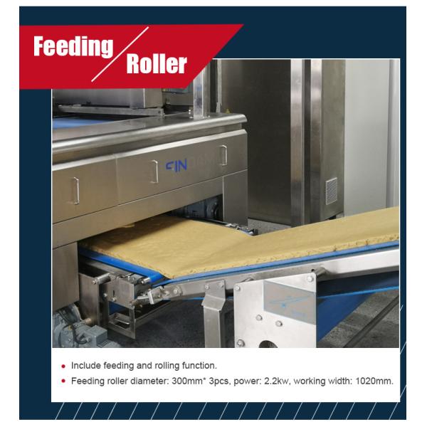 Puff Pastry / Biscuit Making Machine Floor Type Continuous Bakery Dough Sheeter With Conveyor Belt