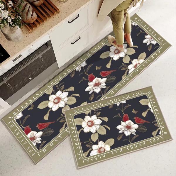Plant Flower Printing Kitchen Floor Mats Non Slip 40*60mm Rectangle