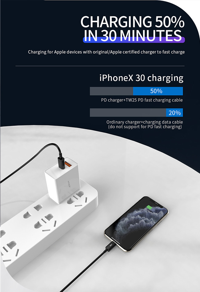 Зарядные кабели USB молнии 3A TW25 PD безопасности Ecofriendly