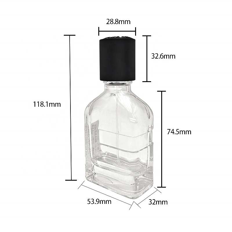 50ml Glass Perfume Bottles Spray Square Empty Weighted Zamak Cap Crimp Neck