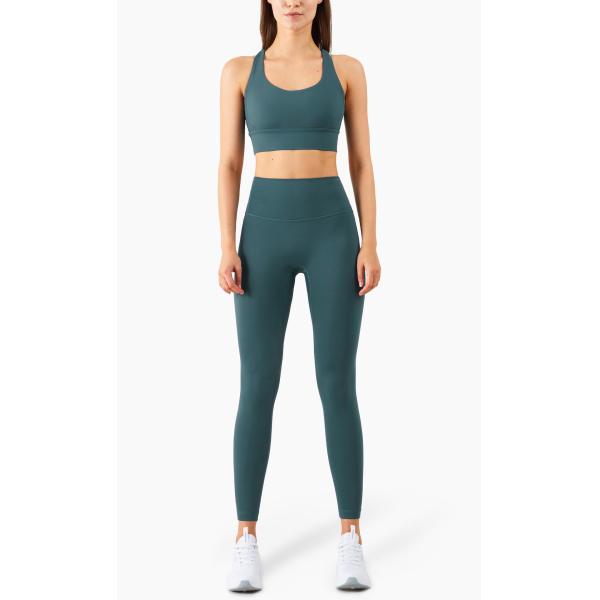 Cross Back Yoga Set Clothes Gathered Belly Matching Sports Bra And Leggings Set