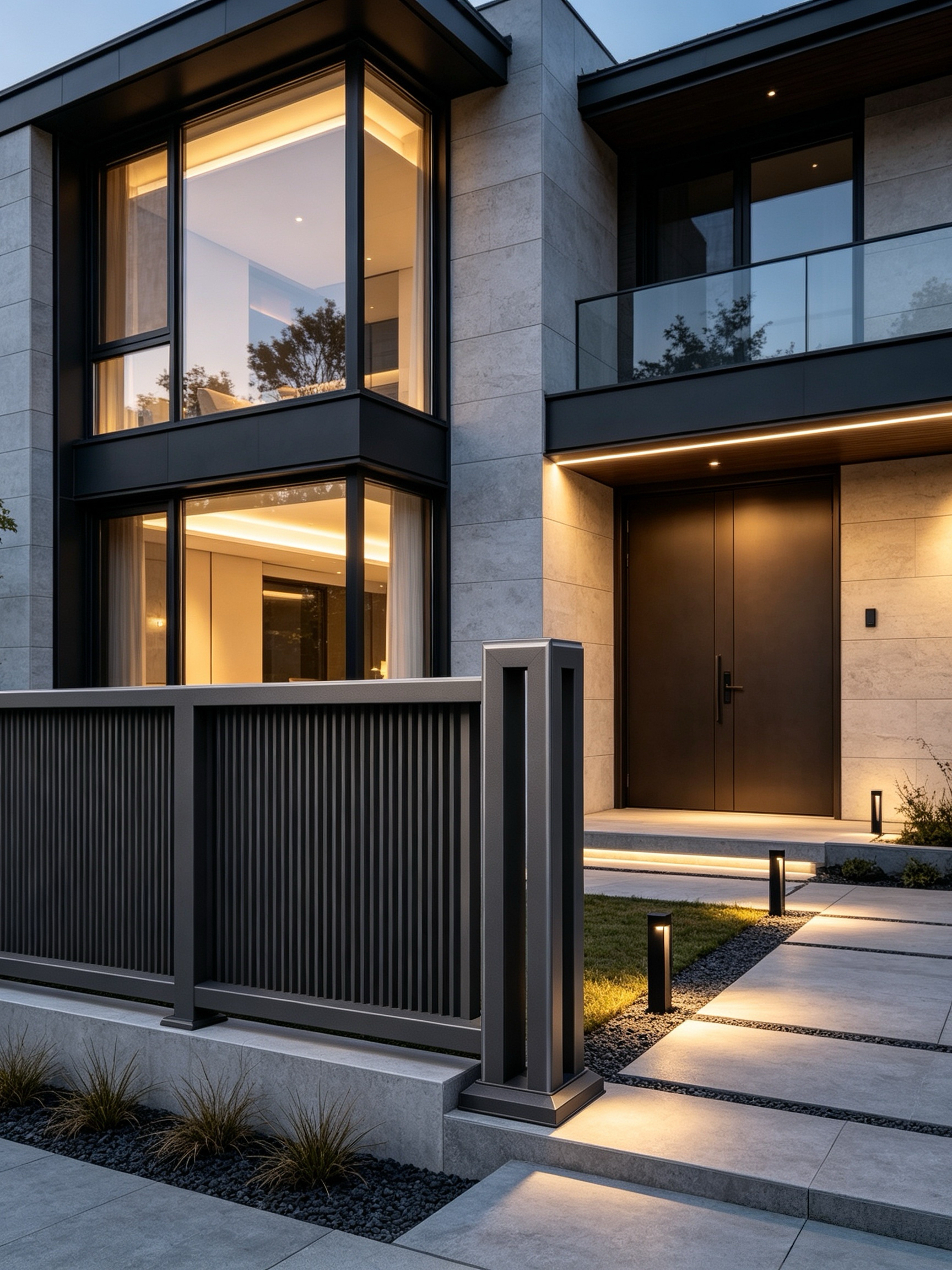 Dark Gray Fluorocarbon Aluminum Louver Fence with Scalable Configuration for Minimalist Design