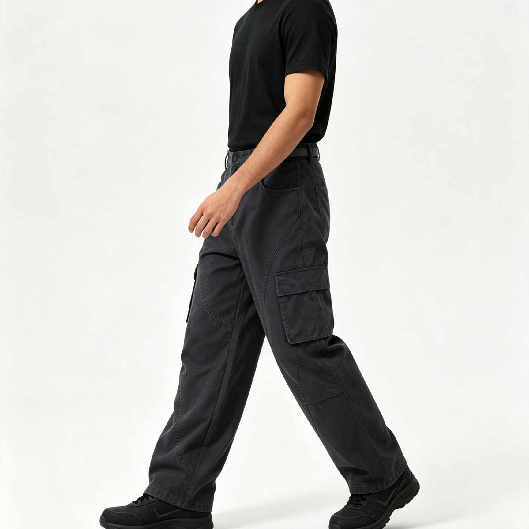 Mid Rise Men's Jeans Washed Multi Pocket Cargo Pants Cotton