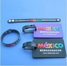 Custom Advertising Logo Visit Mexico Travel Souvenir Wristband and Luggage Tag In Soft PVC Material