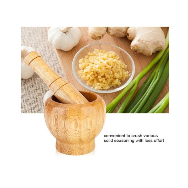 100% Natural Bamboo Mortar And Pestle Set Antimicrobial Customized Size