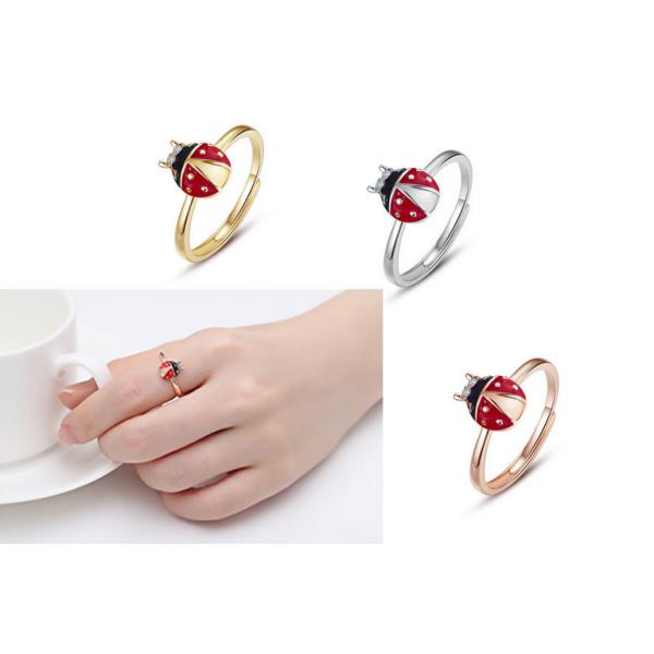 Korean Fashion 925 sterling silver rings silver jewelry multicolor ladybird