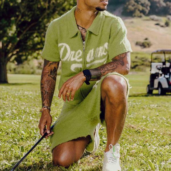 Summer Mohair Zip Up Short Set Traje de ejercicios que se ajusta Camisa de polo y pantalones cortos Color personalizado