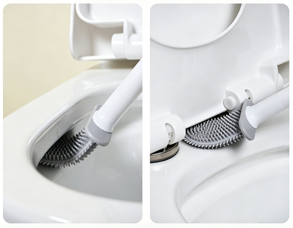 RV Silicone Toilet Brush Set with Wall Mounted Anti-Drip Drainage Holder