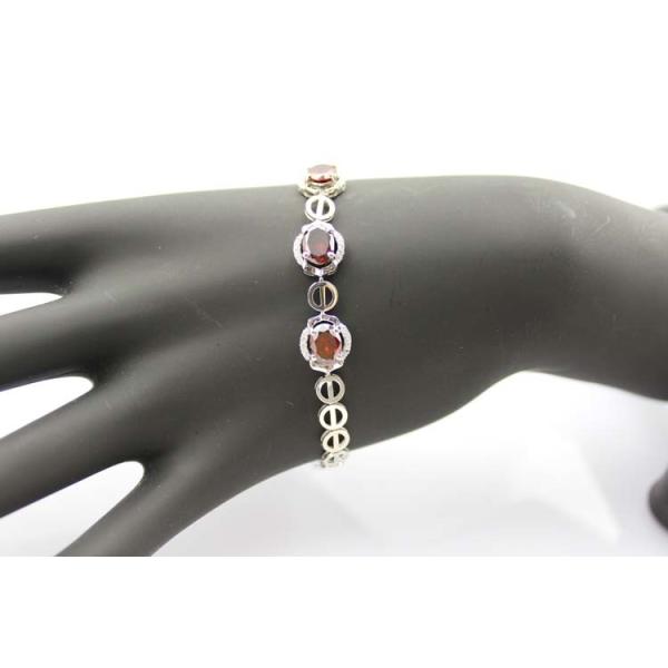 7x9mm Oval  Created Garnet and Clear Cubic Zircon 925 Silver Chain Bracelet (H05)
