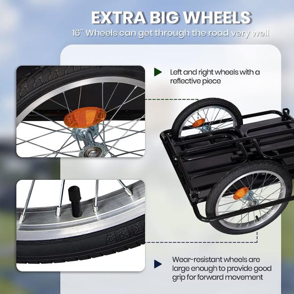 Foldable Bike Cargo Trailer with Bike Hitch, Bicycle Wagon Trailer with 16 Wheels & Reflectors, Large Loading