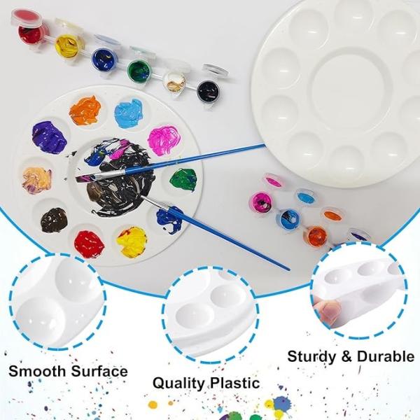 17cm Round Plastic Paint Palettes for Kids , Acrylic Paint Palette for Students DIY Craft