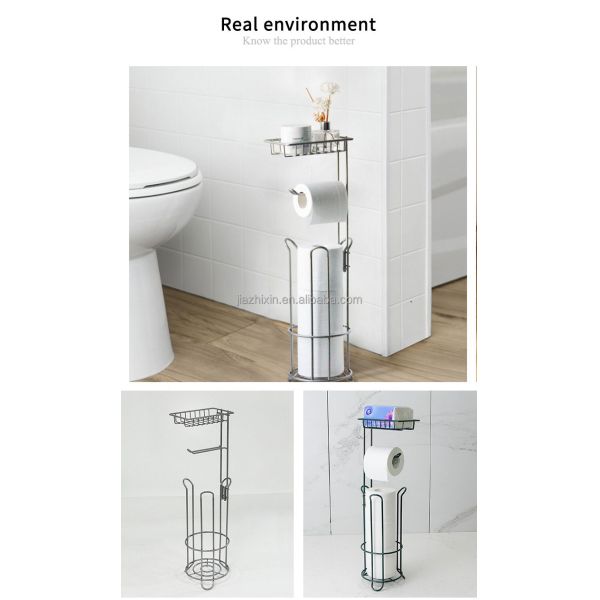 Simplicity Metal Detachable Standing Double Tier Bathroom Toilet Tissue Rack & Paper Towel Holder Organization Storage Shelf