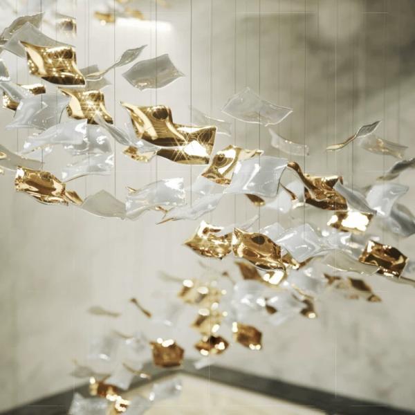 Art Design Customize Decorative Lampshade Villa Restaurant Hotel Chandelier Square Ceramic Sheet Accessories