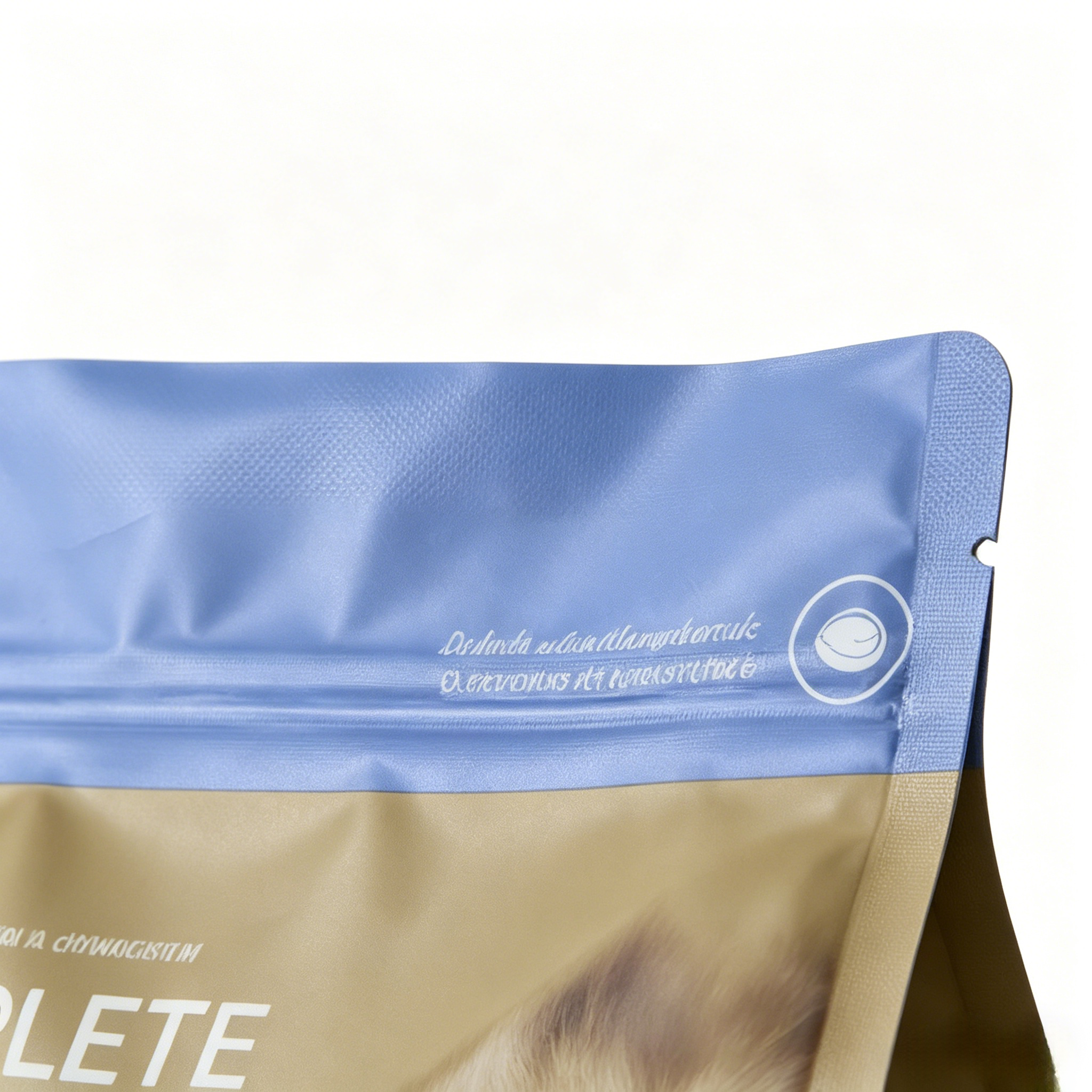 Custom Two-Tone Color Eight Side Seal Cat Food Bag | Resealable Zipper Flat Bottom Pouch With Pet Photo Print For 400g Dry Kibble Packaging